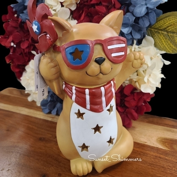 Patriotic Light up CAT Americana 4th of July Memorial Day Figurine Statue Decor - Picture 11 of 11